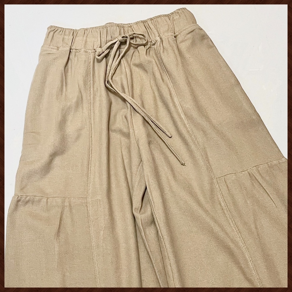 UMGEE Side Tiered Wide Flared Leg Pants Elasticized Waist, Drawstring & Pockets - Picture 13 of 16